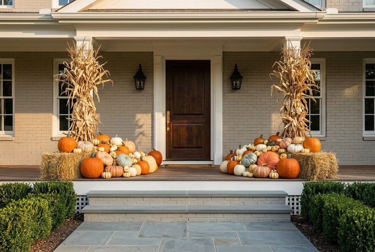 A fall display with clearly defined ends anchored by larger pieces