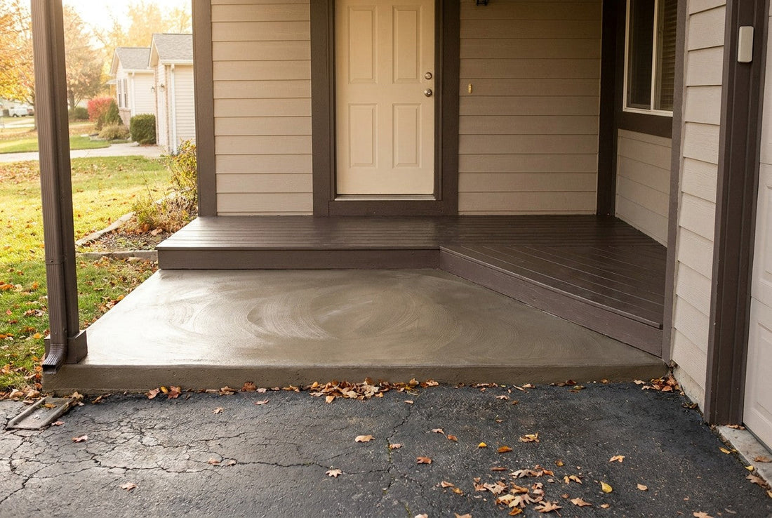 A cleared, swept, empty front porch ready for a fall delivery